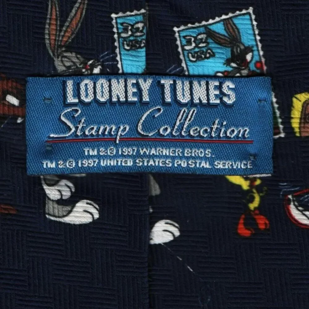 Vintage Looney Tunes 1997 Men's Neckties Imported Fabric Made In USA Stamps
